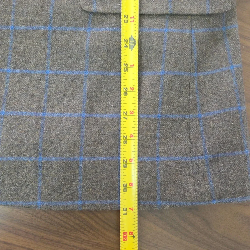 Tommy Hilfiger Sport Coat 46R Brown Blue Windowpane Wool Blend Blazer Men's
